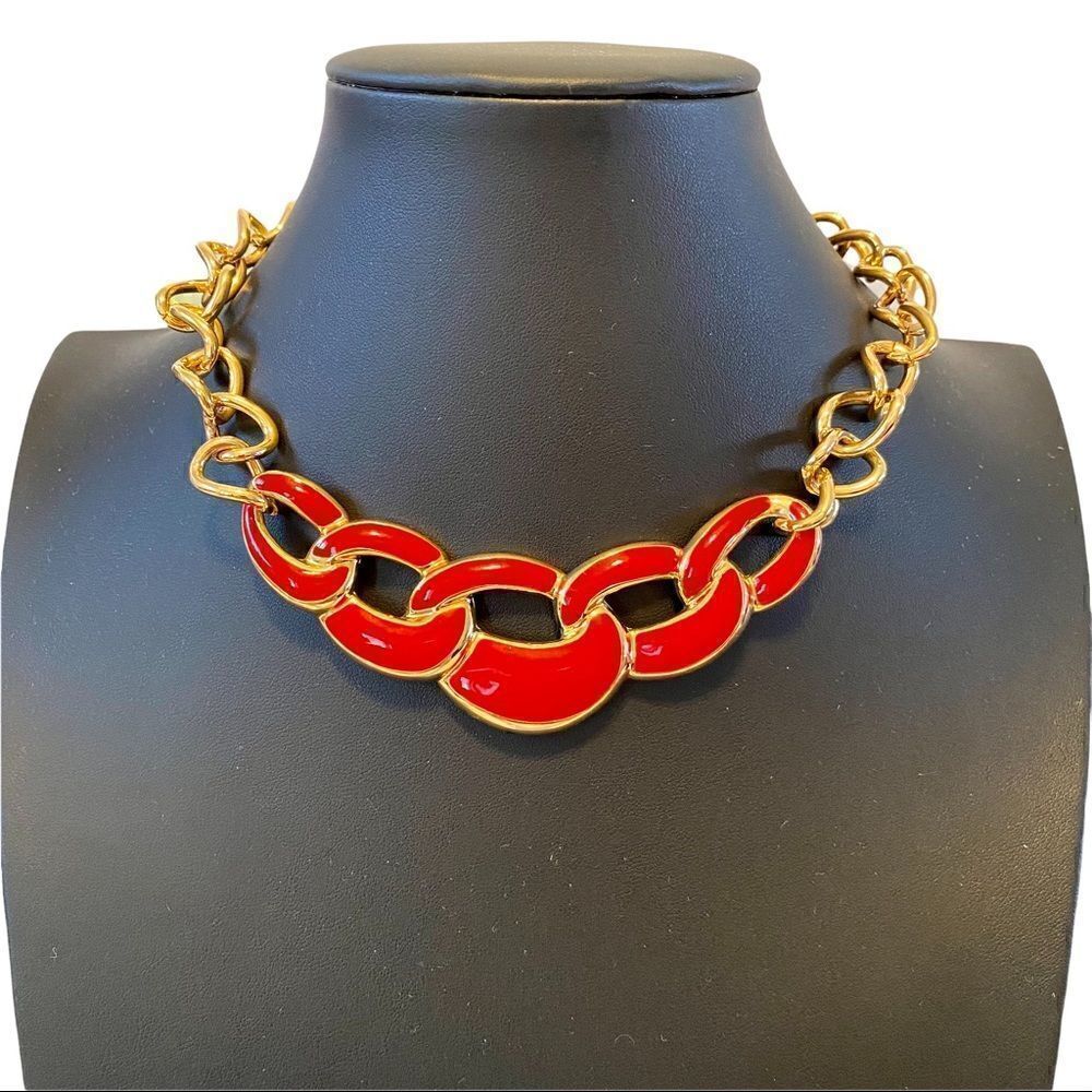 Napier Red & Gold Bar Necklace on large link chain. Gorgeous!